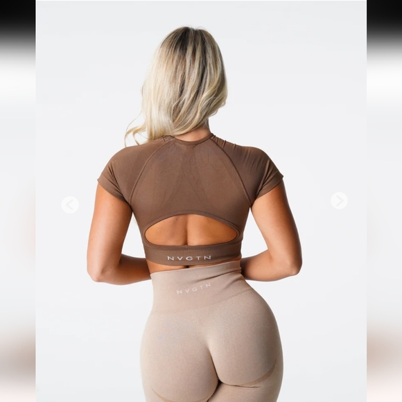 NVGTN Tops - NVGTN - Mocha Vortex Seamless Top (S)